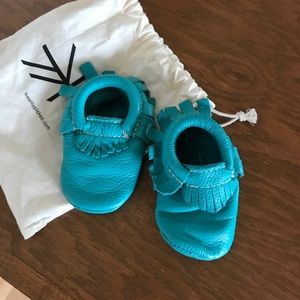 Freshly Picked Turquoise moccasins, size 3